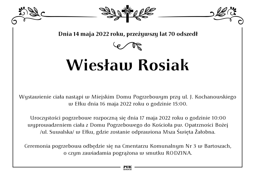 Wiesław Rosiak - nekrolog